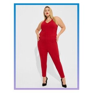 NWT Torrid 4X Jester Red Marilyn Monroe Tapered Halter Style Jumpsuit Size 26